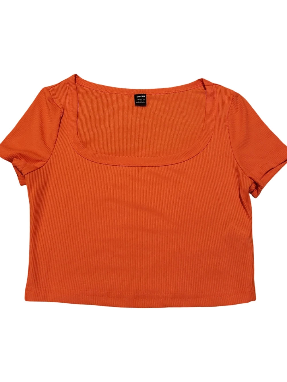 SHEIN Ribbed Orange Square Neck Crop Top